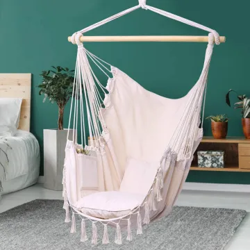 Outdoor Indoor Macrame Swing Hammock with Polyester Cotton Rope