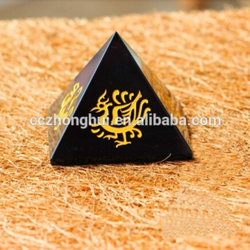 Black crystal glass pyramid paperweight