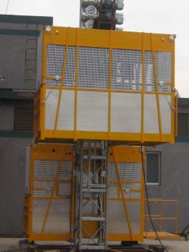 Twin Cage Yellow Construction Material Hoists For Building Sc200 / 200