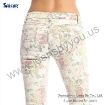 Wholesale Japan Jeans Women Floral Print STRETCH SKINNY JEANS
