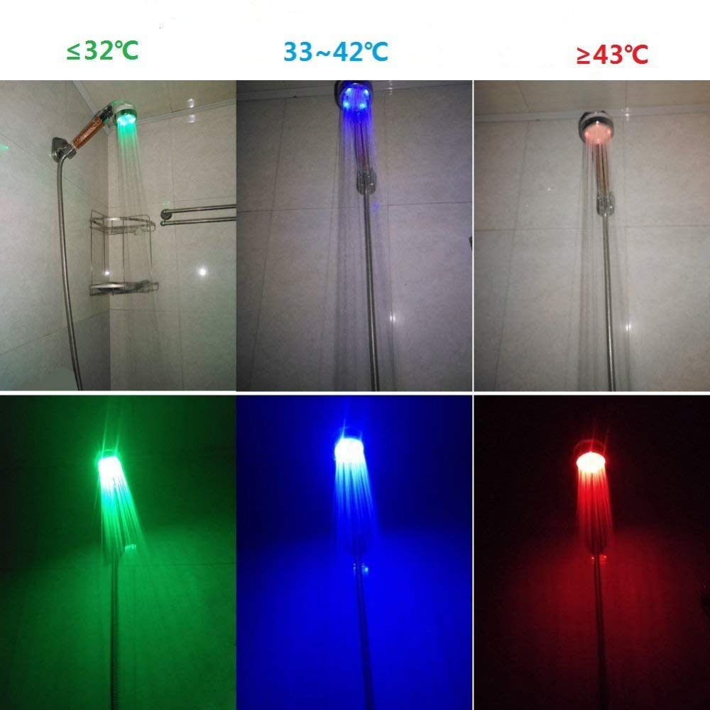 Bathroom 3 Colors Temperature Control Romantic LED Shower Head 7 Color Automatically Flashes Ionic Filter LED Shower Head