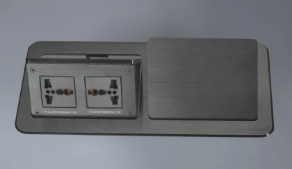 Desktop Pop Up hotel room media hub with audio jack