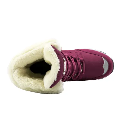 White Leather Women's High Top Ankle Waterproof Anti-Skid Ski Boots