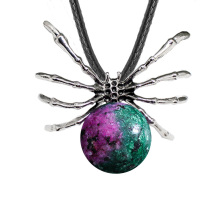 Ruby zoisite 16MM Ball Antique Silver Spider Pendant (47x40mm) Necklace 45cm Black Cord