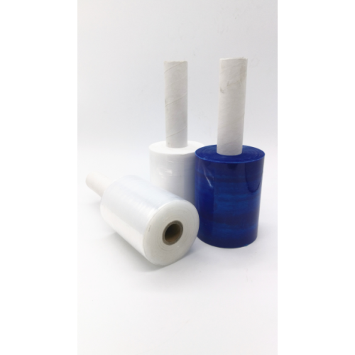 Transparent handle stretch film roll