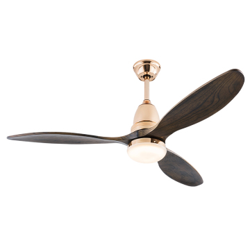 Nordic Style 3-Blade Ceiling Fan with Light - Champagne Gold, Solid Wood Blades, Silent Copper Motor