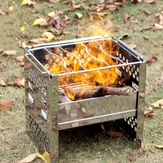 Portable camping Stainless Steel barbecue grill Stainless Steel Wood Burning Stove  Wood Burning tent Stove