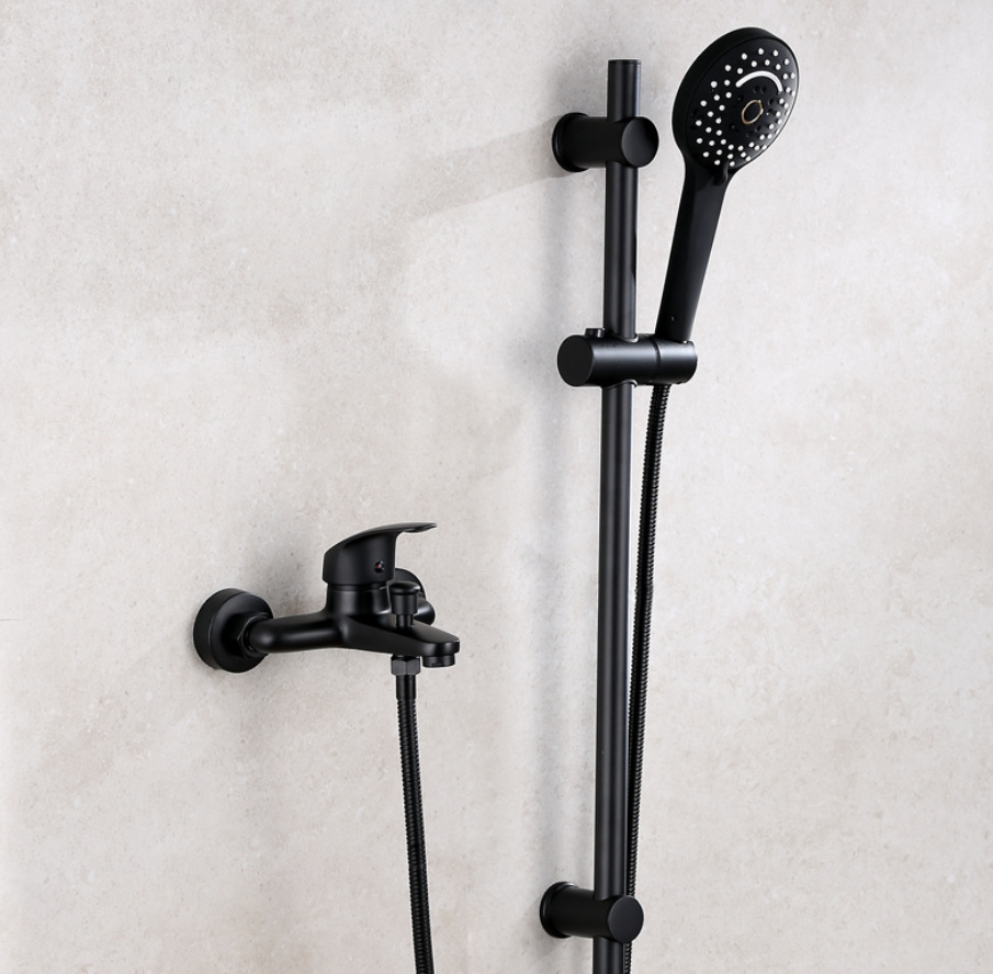 휴대용 샤워 꼭지가있는 검은 색 황동 욕실 벽걸이 형 목욕 꼭지 내구성있는 수도꼭지 믹서 화장실 수도꼭지