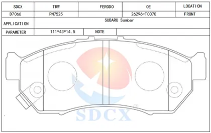 SDCX D7066 PN7525 26296-TC070 Brake Pad for Subaru Sambar