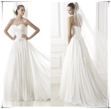 2015 Vestido De Noiva Fur Sweetheart Chiffon Long Pleated Wedding Dress for Summer
