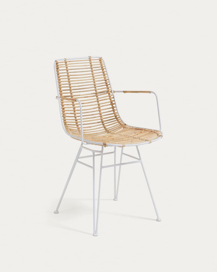 Modern Rattan and White Metal Armchair Indoor Outdoor