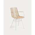 Modern Rattan and White Metal Armchair Indoor Outdoor