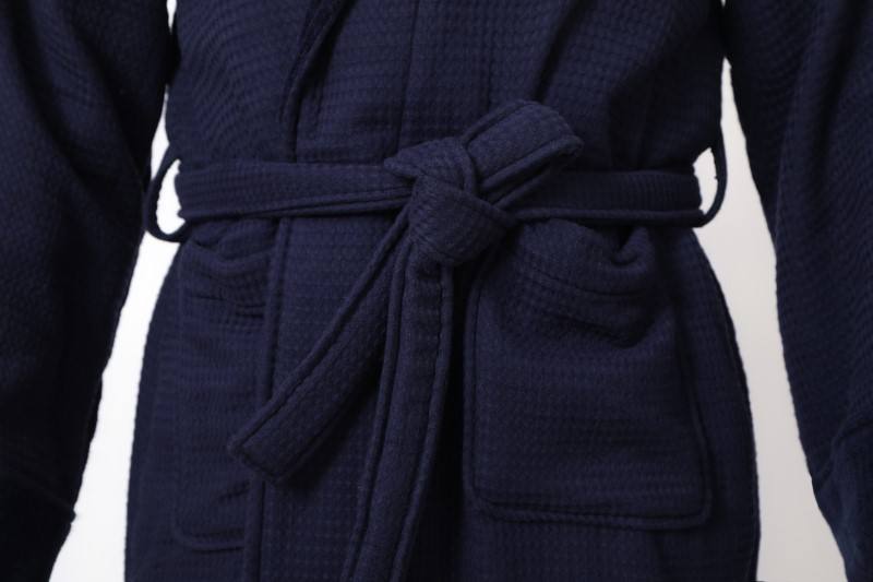 Cotton Waffle Velour Lapel Thick Bathrobe