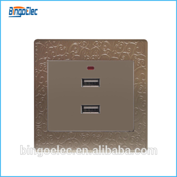 Golden color PC material usb wall power socket 240v