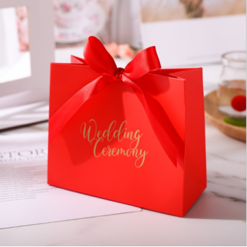 Red Gift Paper Bag for Wedding with Ribbon