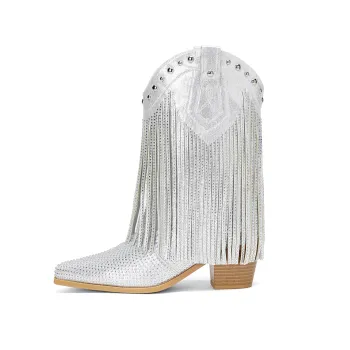 Women's Rhinestone Fringe Cowgirl Ankle Boots