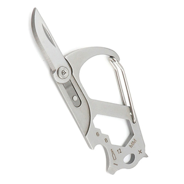 Stainless Steel Bottle Opener with Knife and Carabiner for Camping and Hiking