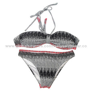 Summer Ladies' Gray Ruffled Bikini, Made of 80% Nylon and 20% Elastane, OEM Services Welcomed