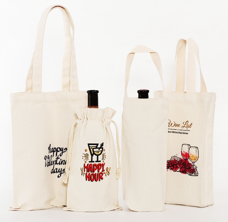 Personalize várias bolsas de lona de vinho tinto