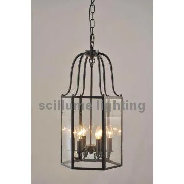 small cage iron chandelier with clear glass