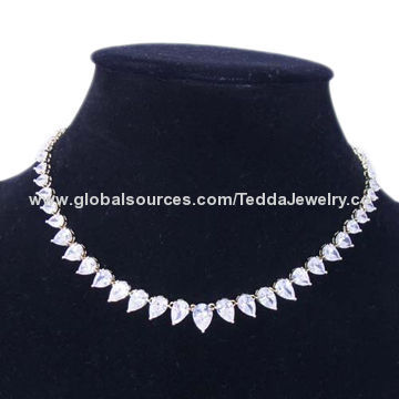 Chokers, Made of Brass and Cubic Zirconia, Small Orders are Welcome
