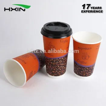 16oz Best quality custom logo disposable double wall coffee paper cup with plastic lid