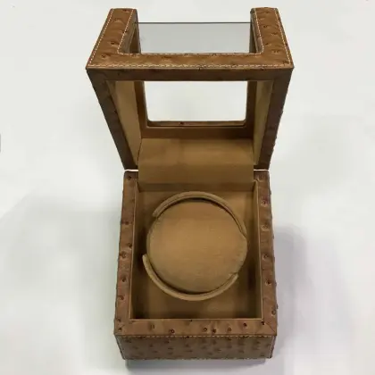 Ostrich Brown Leather Cases Watch Winder Box