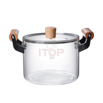 Borosilicate Glass Cookware with Wooden Handles - Large Capacity Pots for Soup and Sauce