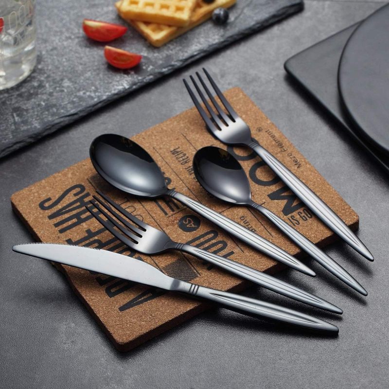 20 Piece Black Silverware Set, Stainless Steel Flatware Set