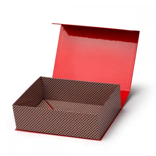 Red Foldable Magnetic Paper Box with Ribbon Closure