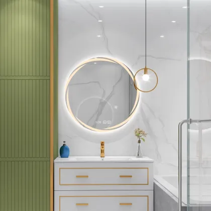 LED Illuminated Wall-Mounted Bathroom Mirror with Washbasin and Cabinet