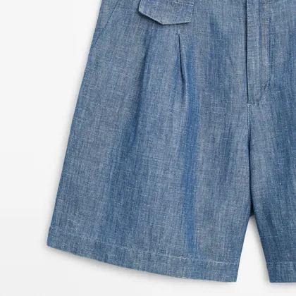 Women's pocket details cotton and linen shorts