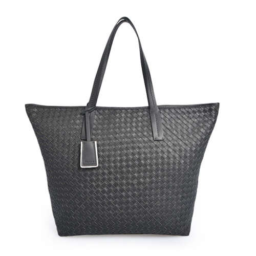 Large Capacity Weave Grain Genuine Leather Lady Handbag