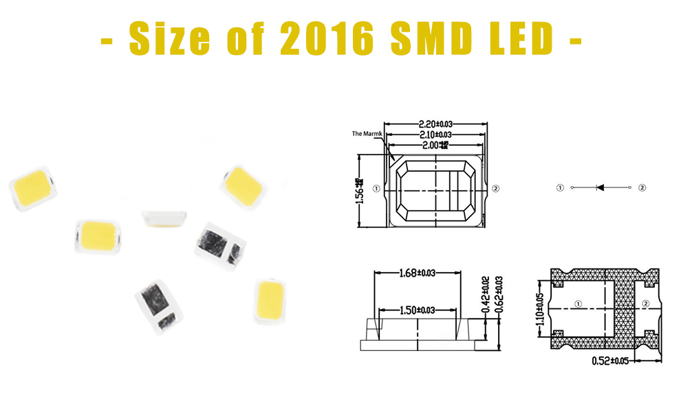 Size of 2016 SMD LED 2016NW40K28L3W 2016 SMD LED White SMD LED natural white