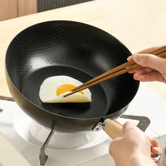 Wholesale Non-Stick Japanese Iron Wok Pan Cookware with Lid - HoneyComb Design