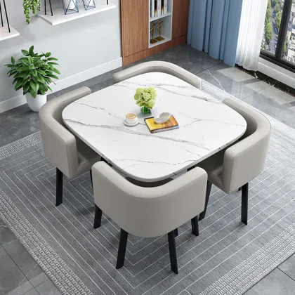 Nordic Simple Modern Rock Slab Round Dining Table Set
