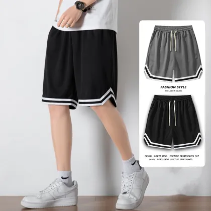 Ice Silk Mesh Men's Summer Basketball Leisure Pants - Big Size Trendy Breathable Gym Shorts