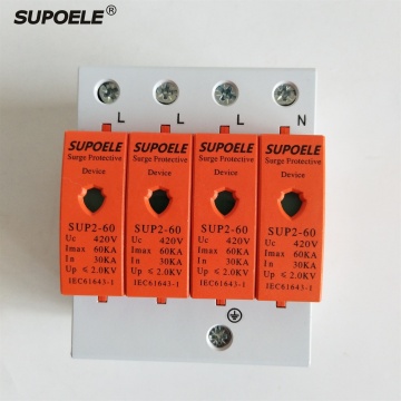 Whole House T2 Level DIN Rail AC 420V 4P 60KA Three Phase SPD Surge Protector