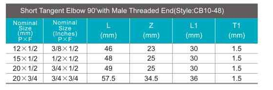 short tangent elbow 90 with female 