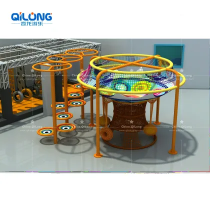 Indoor Playground Trampoline Park: Jumping Mat Zone with Rope Course Interactive Game Systems