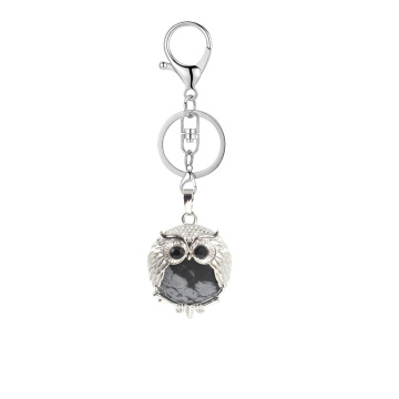 Snowflake 24mm Beads Silver Owl Pendant Keychain Lobster clasp
