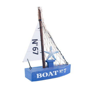 Mediterranean Solid Wood Sailboat Decor - Creative Art Style Tabletop Display