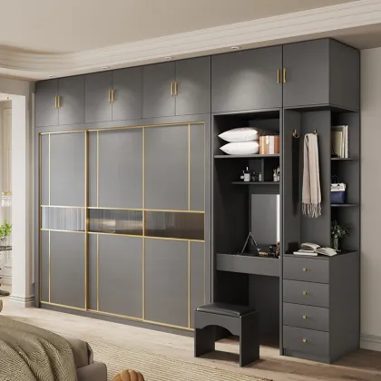 Modern Italian Solid Wood Sliding Door Wardrobe for Simple Home Bedrooms
