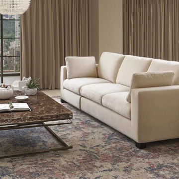 Set Sofa Kain Linen Modular Sofa - Desain Reclining L -Shape