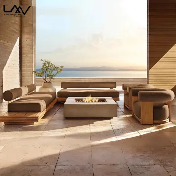 Modern Outdoor Sofa Set: Teak Frame with Fabric Combination for Villa Gardens