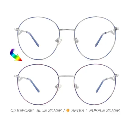 Photochromic Metal Frame Eyeglasses: Round Women's Spectacle with Anti-Blue Light and Optical Protection