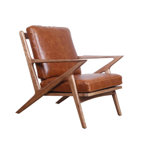 Chaise longue Z in pelle in legno Mid Century
