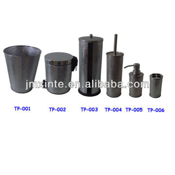 galvanized steel bathroom sets of pedal bin,tissue holder,toilet brush,liquid bottle and toothbrush holder