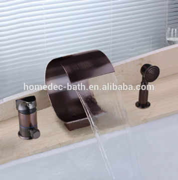 3PCS Deck Mounted Bathtub Waterfall Spout Antique Mixer Tap