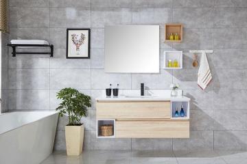 Solid Wood Drawer Marble Countertop Mirror Bathroom Cabinet